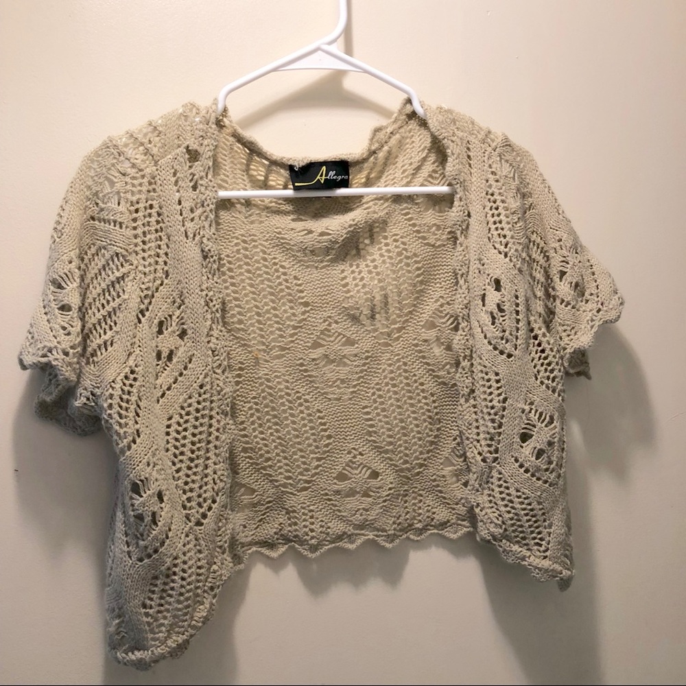 Allegra Medium sand beige knit open crop cardigan